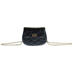 Christian Dior Star Quilted Shoulder Bag Chain Pouch Navy Blue Leather